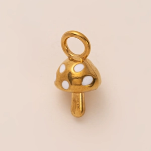 DIY 18K gold plated stainless steel mushroom pendant with white dots and mirror finish