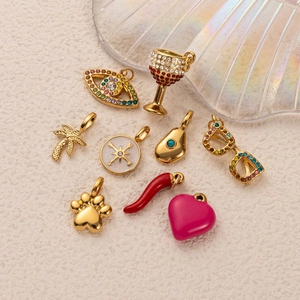 18K Gold Plated Stainless Steel Necklace For Women DIY Colorful Enamel Chili Heart Wine Glass Evil Eye Pendant Jewelry Gift