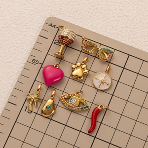 Golden pendant set with chili, heart, and wine glass charms for DIY jewelry making