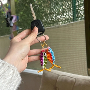 Handmade colorful beaded fish keychains with gold lobster clasps and silver rings