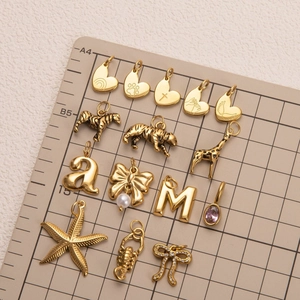 18K Vergoldeter Edelstahl Halskette Anhänger Für Damen DIY Vintage Herz Tier Alphabet Zirkonia Künstliche Perle Schmuck Geschenk