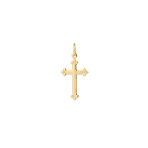 Detail of a vintage 18K gold plated stainless steel cross pendant with rounded sphere ends