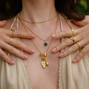 Vintage-Halsketten-Set aus 18K vergoldetem Edelstahl mit grünem Malachit-Anhänger