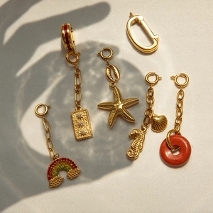 DIY 18K gold-plated stainless steel jewelry charms set with colorful zircon stones
