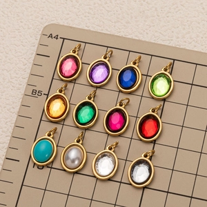 Collana con Pendente 12 Pietre Natali in Acciaio Inossidabile Placcato Oro 18K Vintage con Strass e Moschettone Gioielli