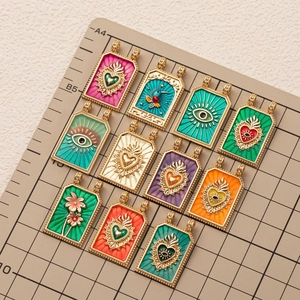 Retro tarot style rectangle enamel pendants in vibrant colors for vintage steel necklaces