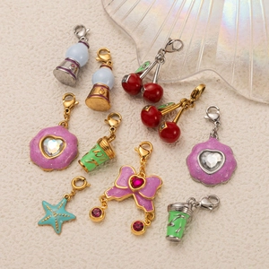 18K gold plated stainless steel cherry and crystal ball pendants with lobster clasp