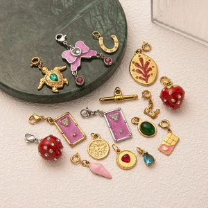 Stainless Steel Pendant Necklace Retro Enamel Rhinestone Animal Botanical Charms Gold Silver Color Pave Jewelry For Women