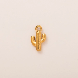 Detailed close-up of golden cactus pendant with 18K vacuum plating and top hanging loop