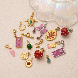 Chic gold-plated titanium chain with colorful turtle, strawberry and butterfly pendants