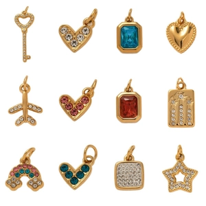 Minimalist Stainless Steel Zirconia Geometric Pendant Charms 18K Gold Plated Heart Key Star Plane Rainbow DIY Jewelry Accessories For Necklace Making