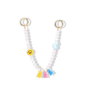 Bunte Acryl-Perlenkette mit gelbem Smiley, blauem Herz und Gummibärchen-Anhängern