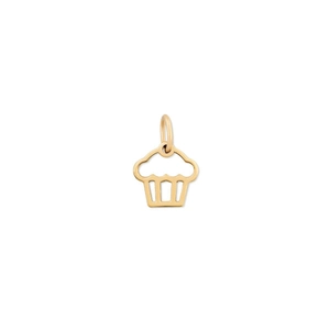 Macro detail van holle cupcake hanger van gepolijst 18K verguld roestvrij staal voor sieraden