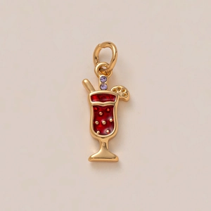 18K gold plated cocktail glass pendant with red enamel and sparkling zircon accents
