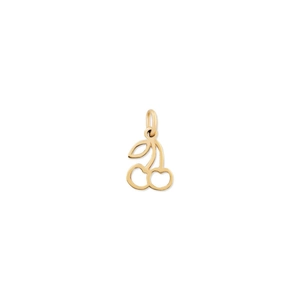 Macro-opname van gouden kersen hanger met minimalistisch hol ontwerp en metalen ring