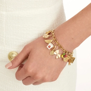 Bracelet plaqué or 18 carats avec breloques food comme coupe-pizza et gâteau chinois