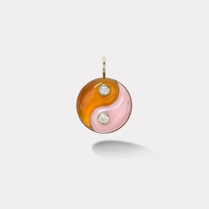 Pendentif Yin Yang en orange et rose plaqué or 18k avec pierres précieuses serties