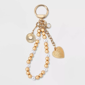 18K gold plated beaded keychain with heart and sun pendants for bags or keys