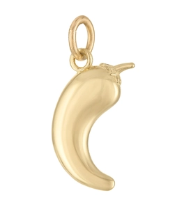 Vue détaillée du pendentif piment en acier inoxydable plaqué or 18K avec finition polie brillante