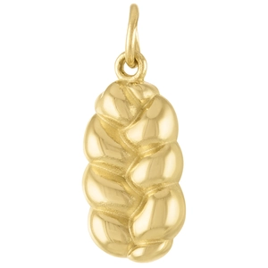 Vue détaillée du pendentif tressé en acier inoxydable plaqué or 18 carats en forme de pain