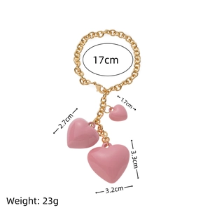 Pink resin heart pendant keychain with gold chain links for bags and phones