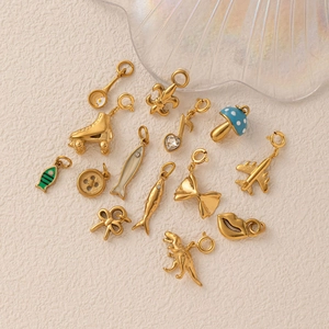 Collana con Ciondolo a Fungo e Pesce in Acciaio Inossidabile Placcato Oro 18K Vintage Componenti per Gioielli Fai-da-te per Donna