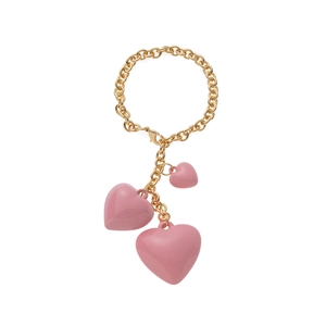 Golden keychain with three pink heart charms and a secure lobster clasp on a chain