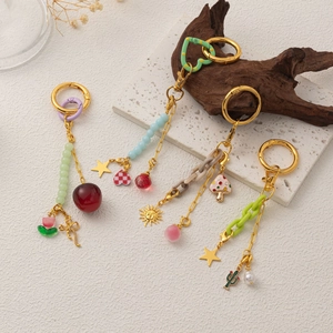Fashion Fruit Series Bag Pendant Keychain Copper 18K Gold Plated Strawberry Cherry Peach Handbag Charm For Women Accessories