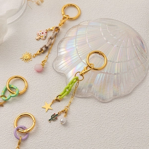 Beaded fruit series keychain with golden ring, colorful acrylic chains and metal charms