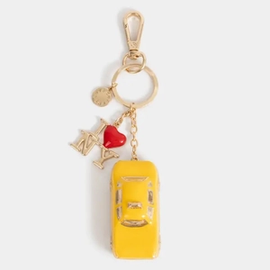 Porte-clés taxi de New York avec breloque I Love NY et cœur rouge sur chaîne dorée