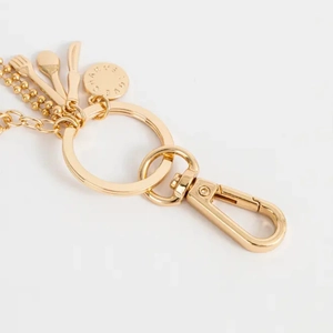 Porte-clés couvert doré poli avec fermoir mousqueton et pendentif gravé Charm Love