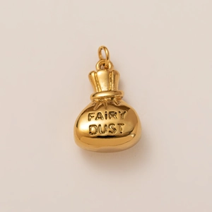 Golden money bag pendant with Fairy Dust engraving and polished metallic finish