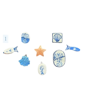 8-teiliges Meeres-Keramik-Anhänger-Set mit 18K vergoldeten Muschel- und Seestern-Designs