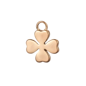 Minimalist 18K rose gold four-leaf clover heart pendant with polished mirror finish