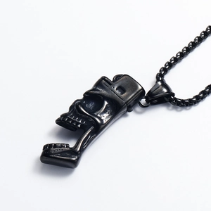 Zwarte schedel hanger ketting van roestvrij staal voor heren in stoere gothic stijl