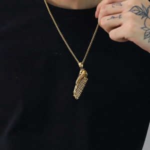 Collana hip hop con ciondolo a pettine dorato in acciaio inossidabile per uomo fashion