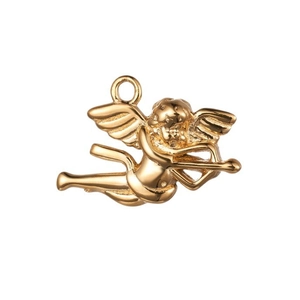 Minimalist 18K gold plated cupid angel charm with wings and bow for DIY jewelry making