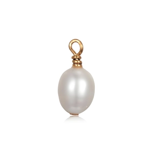Minimalist white oval pearl pendant with 18k gold-plated wire-wrapped clasp detail