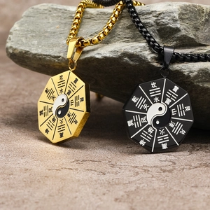 Collar con Colgante Bagua Tai Chi Yin Yang de Acero Inoxidable Vintage Punk Octogonal Geométrico Estilo Étnico Joyería Hombre Mujer