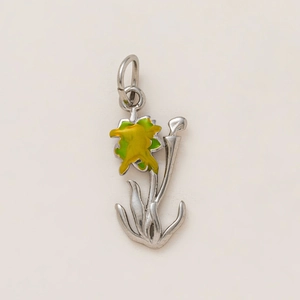 Pendentif fleur en acier argenté avec émail jaune et vert pour bijoux DIY