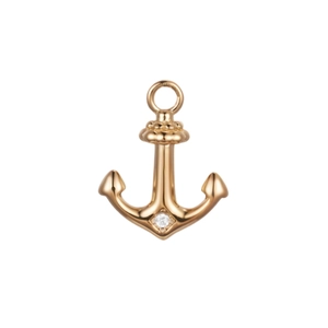 18K gold plated stainless steel anchor pendant with a sparkling white diamond zircon