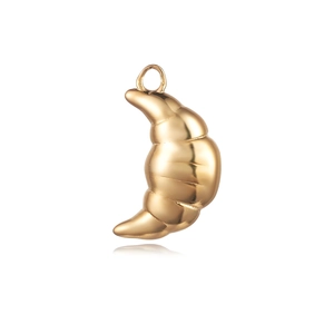 Polished 18K gold plated croissant pendant with top ring for DIY jewelry making