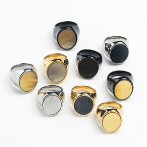 Edelstahl Siegelring für Herren Vintage Geometrisch Rund Oval Gebürstetes Metall Inlay Hip Hop Punk Biker Fingerring Schmuck