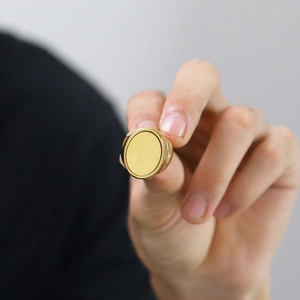 Minimalistischer goldener ovaler Siegelring mit gebürsteter Metallstruktur für Damen und Herren