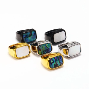 Minimalist Square Shell Titanium Stainless Steel Ring For Men Women Fashion Punk Abalone Shell Signet Jewelry Finger Ring