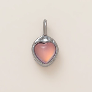 Minimalist silver-plated scallop heart pendant with pink gemstone inlay for women
