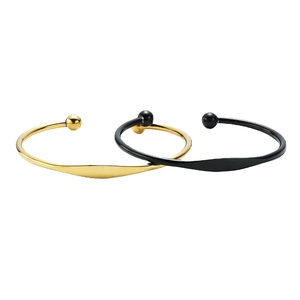 Minimalistischer Edelstahl Armreif Für Damen Mode Geometrisch Flachdraht Doppel Kugel Ende Verstellbar C-Form Armband