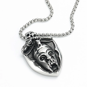 Gothic stainless steel shield pendant with warrior helmet, snake and skull motif