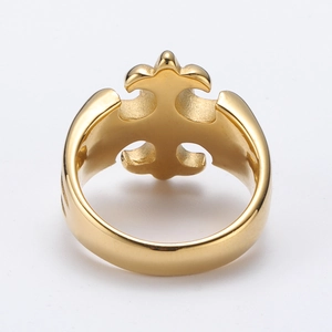 Gothic skull cross ring in gold stainless steel with a vintage punk street style