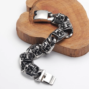 Bracciale punk hip-hop con teschio pirata da uomo in acciaio inossidabile lucido